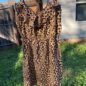 Leopard Print Tank with Ruffle Scoop Neck